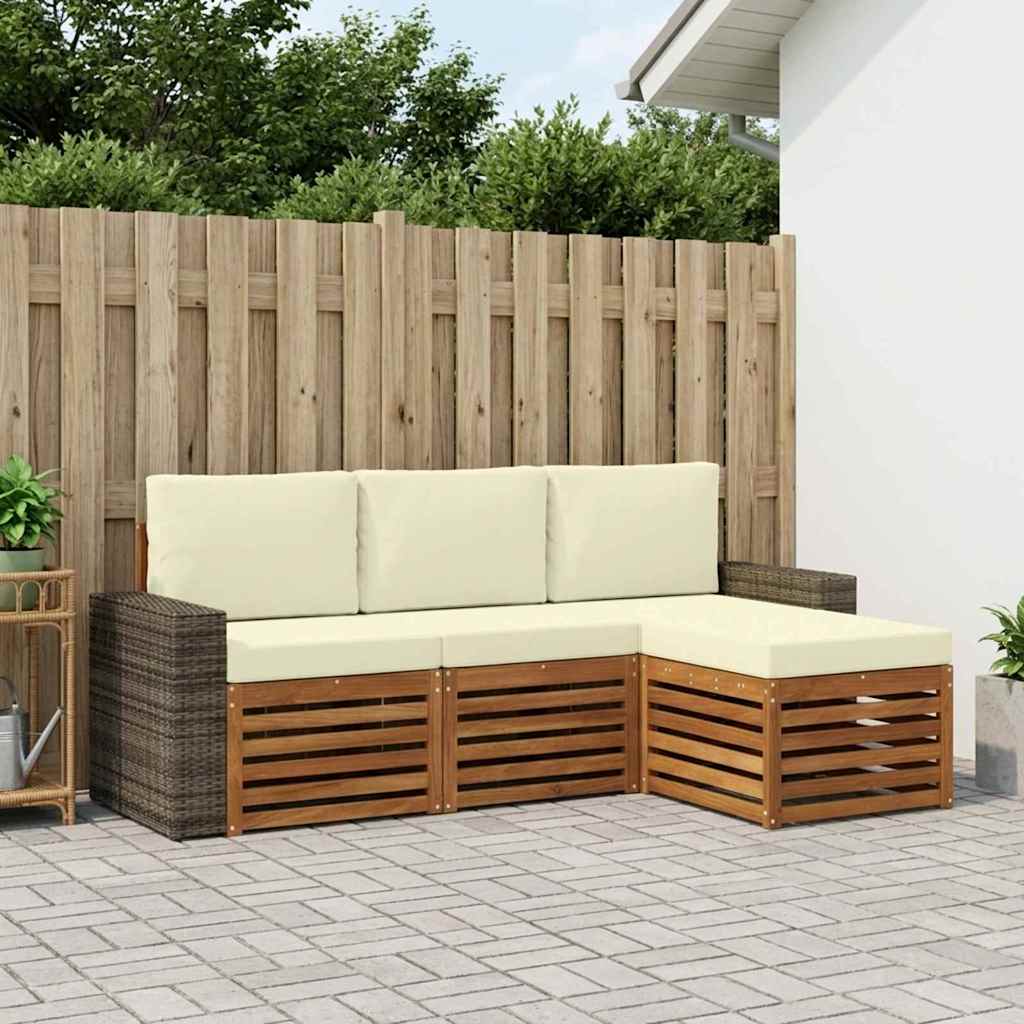 Buiten bankenset met kussen 4 pcs Natuurlijk en Crème is nu te koop bij PeponiXL, paradijselijk wonen!