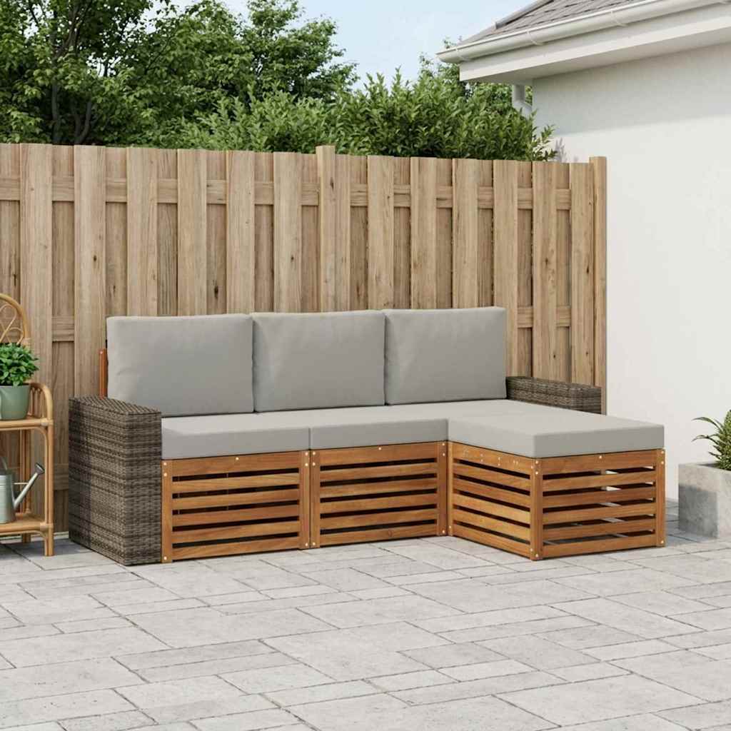 Buiten bankenset met kussen 4 pcs Naturel en lichtgrijs is nu te koop bij PeponiXL, paradijselijk wonen!