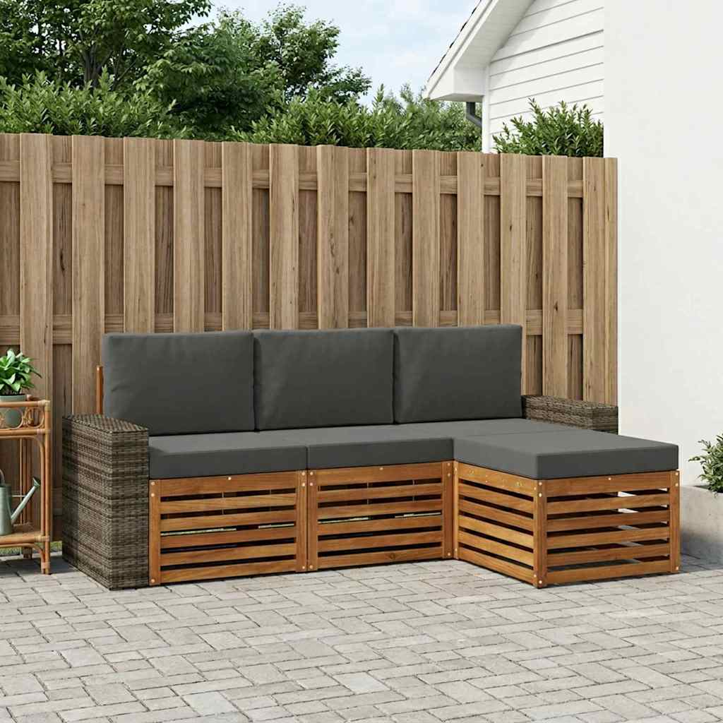 Buiten bankenset met kussen 4 pcs Natuurlijk en Antraciet is nu te koop bij PeponiXL, paradijselijk wonen!