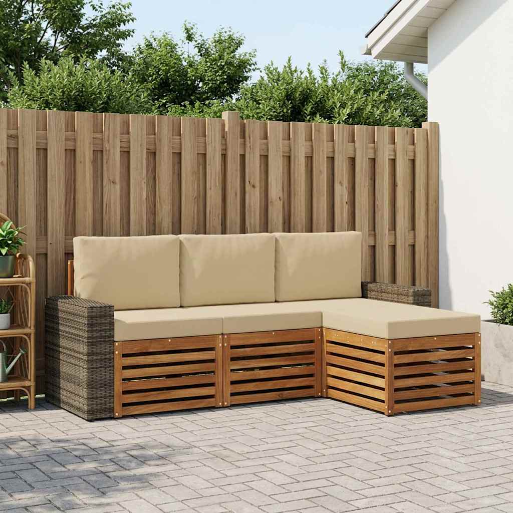 Buiten bankenset met kussen 4 pcs Natuurlijk en Beige is nu te koop bij PeponiXL, paradijselijk wonen!