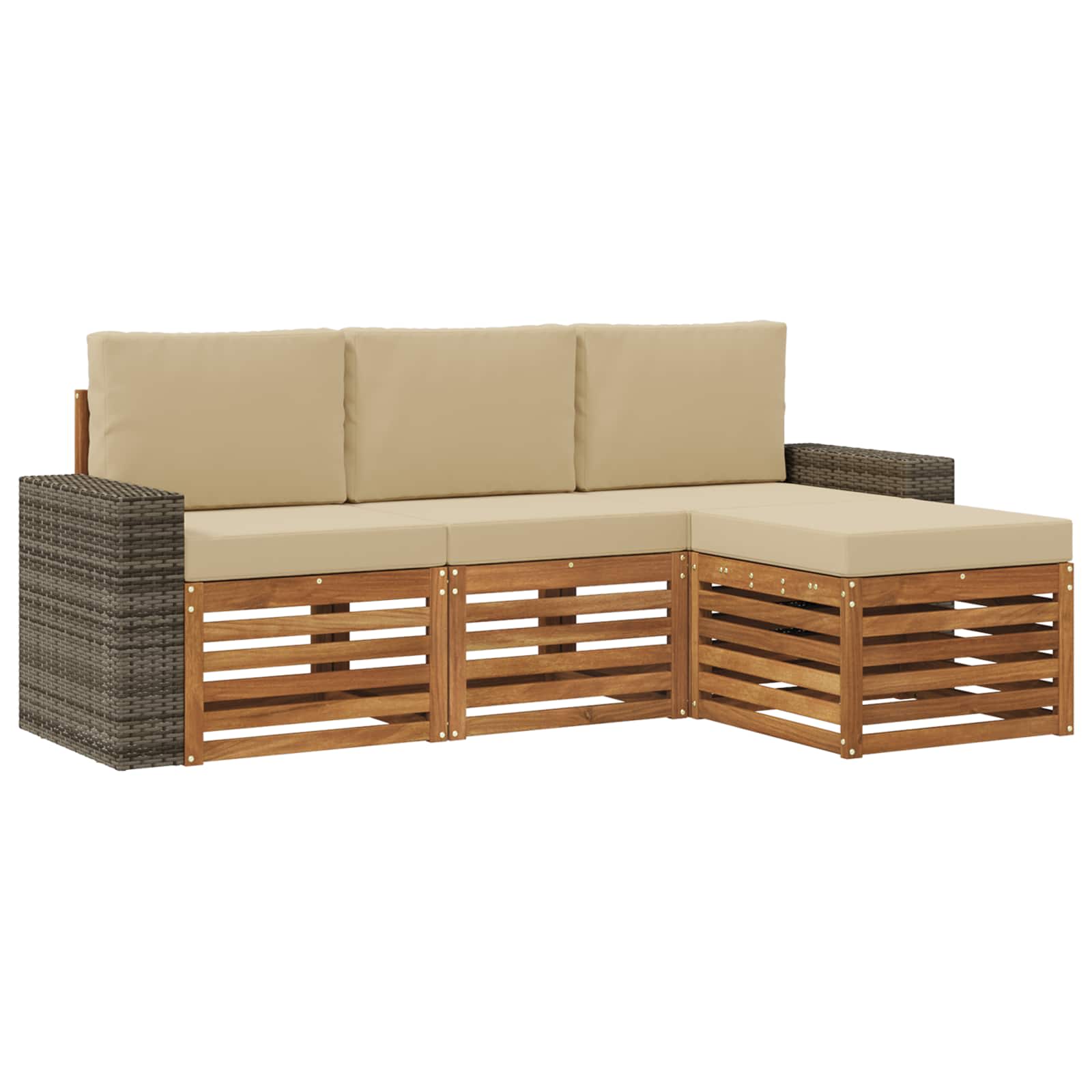 Buiten bankenset met kussen 4 pcs Natuurlijk en Beige is nu te koop bij PeponiXL, paradijselijk wonen!