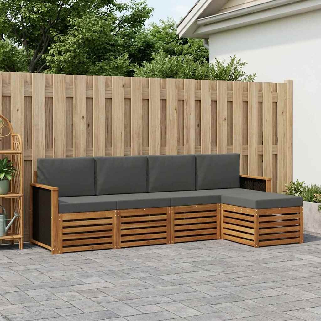 Buiten bankenset met kussen 5 pcs Natuurlijk en Antraciet is nu te koop bij PeponiXL, paradijselijk wonen!