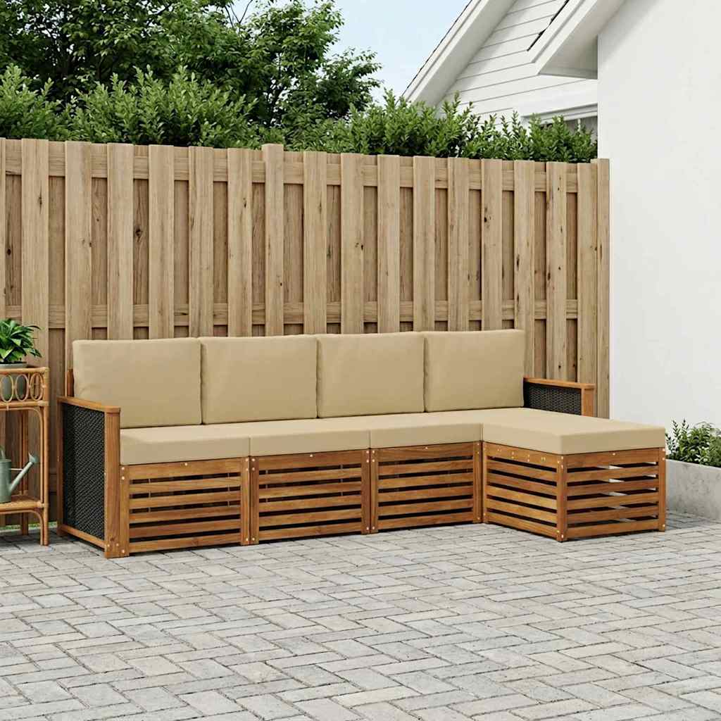 Buiten bankenset met kussen 5 pcs Natuurlijk en Beige is nu te koop bij PeponiXL, paradijselijk wonen!