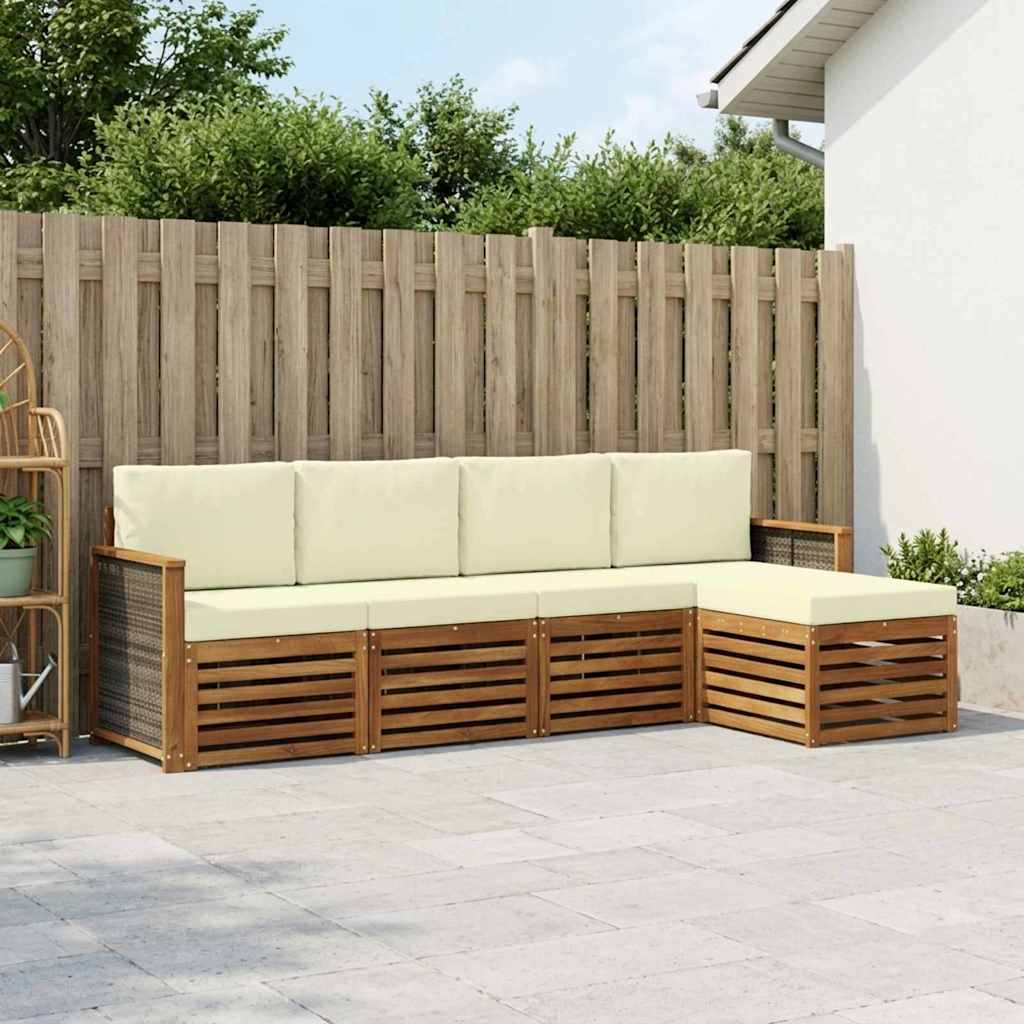 Buiten bankenset met kussen 5 pcs Natuurlijk en Crème is nu te koop bij PeponiXL, paradijselijk wonen!