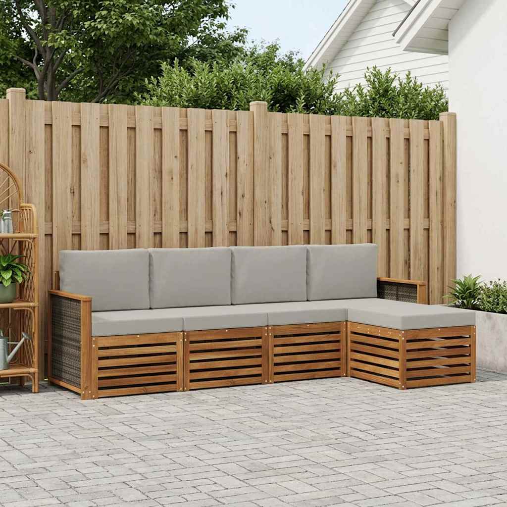 Buiten bankenset met kussen 5 pcs Naturel en lichtgrijs is nu te koop bij PeponiXL, paradijselijk wonen!