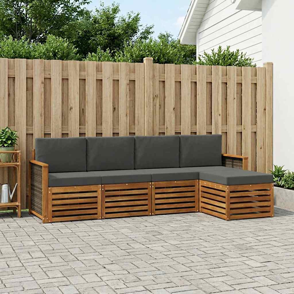Buiten bankenset met kussen 5 pcs Natuurlijk en Antraciet is nu te koop bij PeponiXL, paradijselijk wonen!