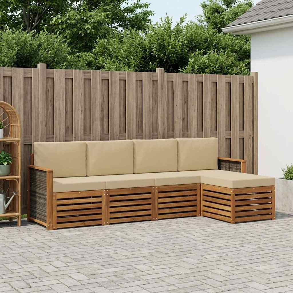 Buiten bankenset met kussen 5 pcs Natuurlijk en Beige is nu te koop bij PeponiXL, paradijselijk wonen!
