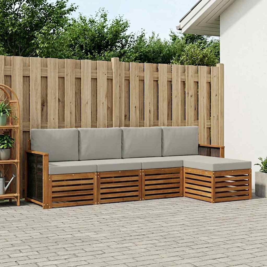 Buiten bankenset met kussen 5 pcs Naturel en lichtgrijs is nu te koop bij PeponiXL, paradijselijk wonen!