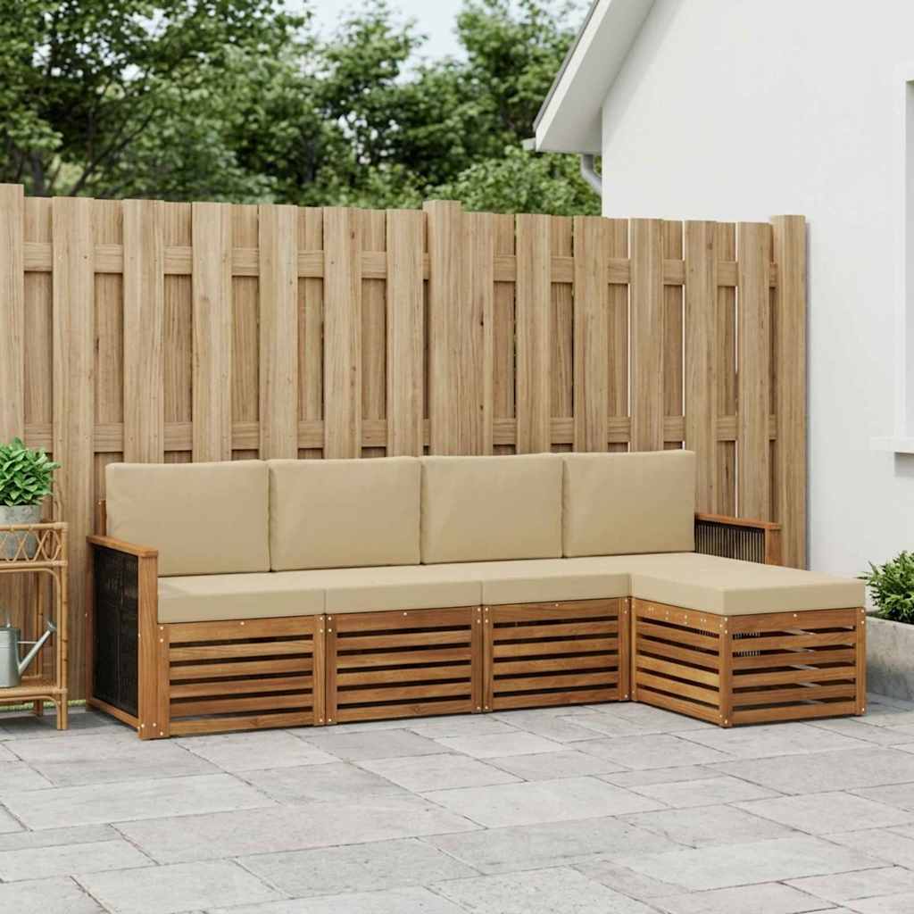 Buiten bankenset met kussen 5 pcs Natuurlijk en Beige is nu te koop bij PeponiXL, paradijselijk wonen!