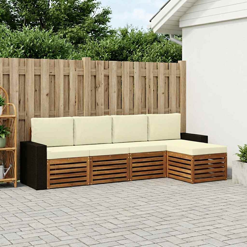 Buiten bankenset met kussen 5 pcs Natuurlijk en Crème is nu te koop bij PeponiXL, paradijselijk wonen!