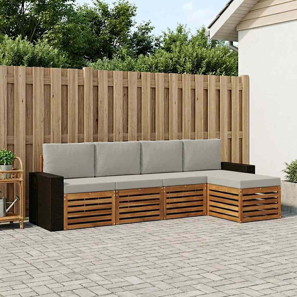 Buiten bankenset met kussen 5 pcs Naturel en lichtgrijs is nu te koop bij PeponiXL, paradijselijk wonen!