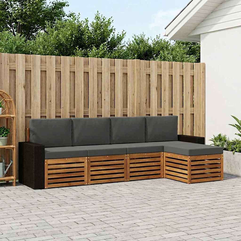 Buiten bankenset met kussen 5 pcs Natuurlijk en Antraciet is nu te koop bij PeponiXL, paradijselijk wonen!