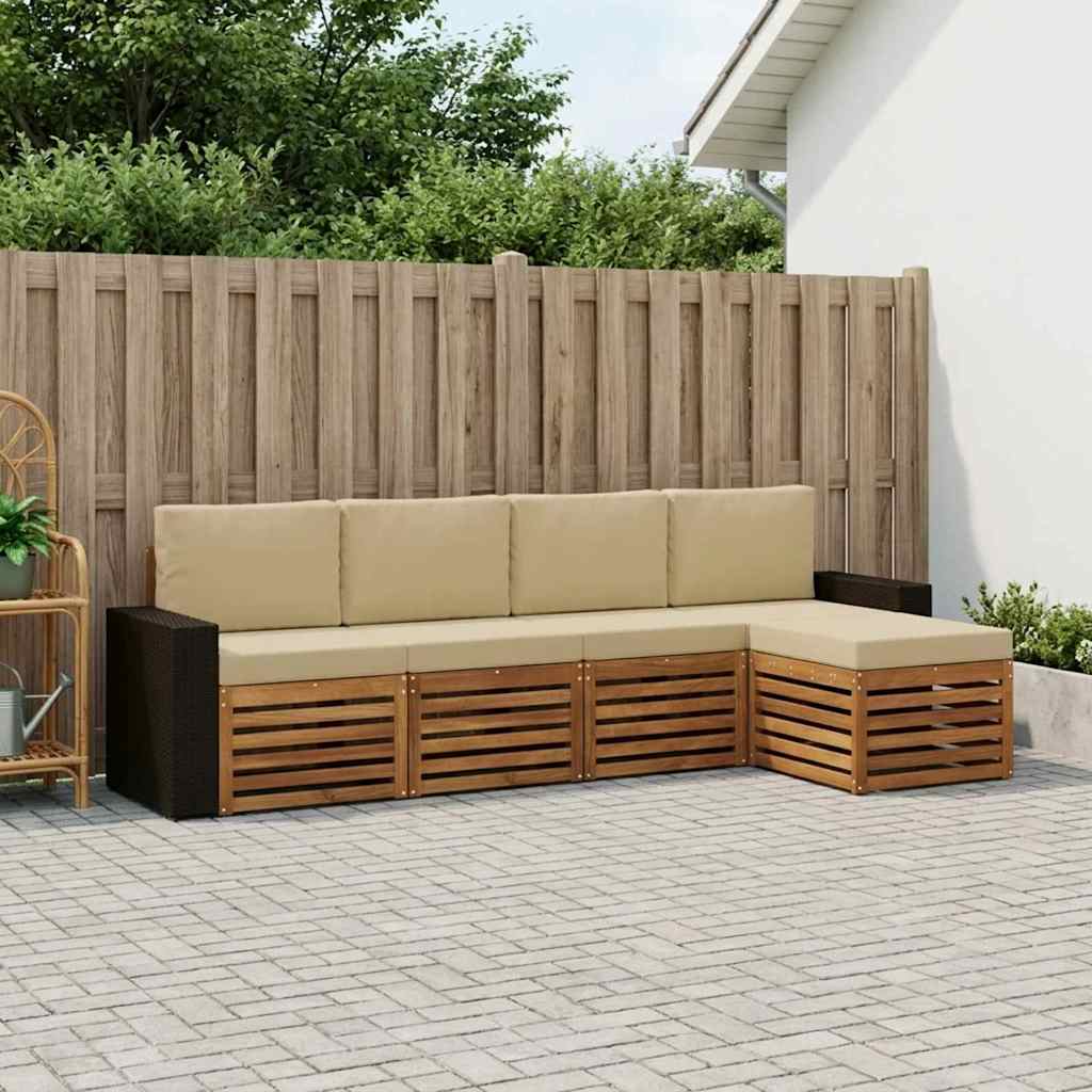 Buiten bankenset met kussen 5 pcs Natuurlijk en Beige is nu te koop bij PeponiXL, paradijselijk wonen!