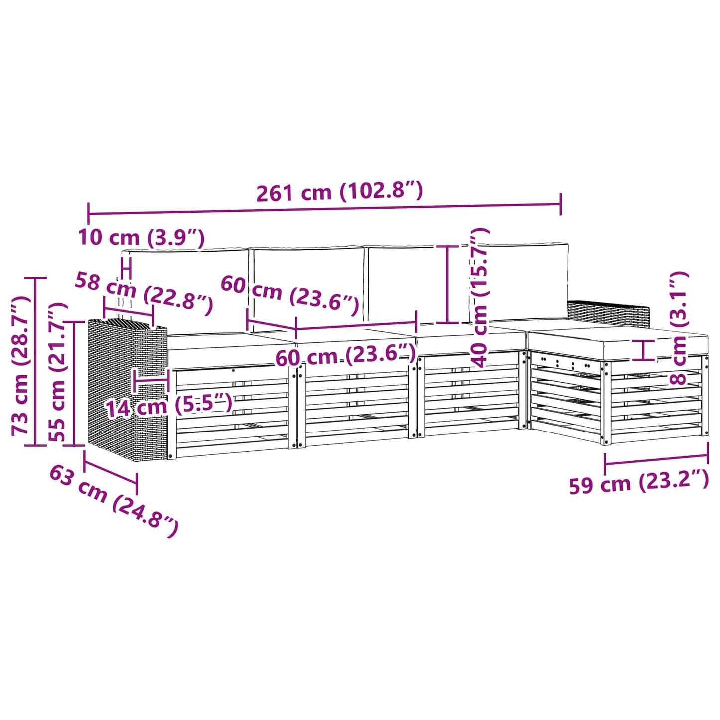 Buiten bankenset met kussen 5 pcs Natuurlijk en Beige is nu te koop bij PeponiXL, paradijselijk wonen!