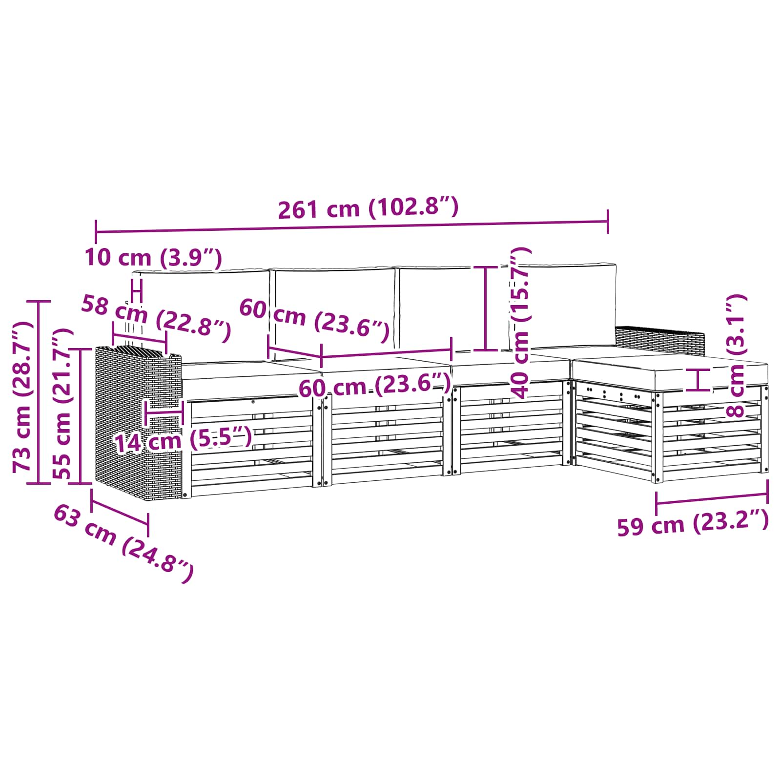 Buiten bankenset met kussen 5 pcs Natuurlijk en Beige is nu te koop bij PeponiXL, paradijselijk wonen!