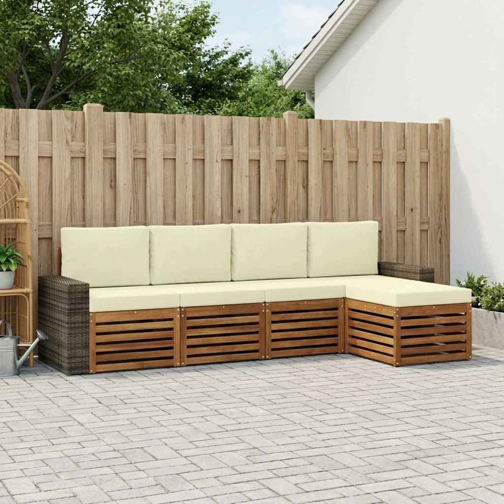 Buiten bankenset met kussen 5 pcs Natuurlijk en Crème is nu te koop bij PeponiXL, paradijselijk wonen!