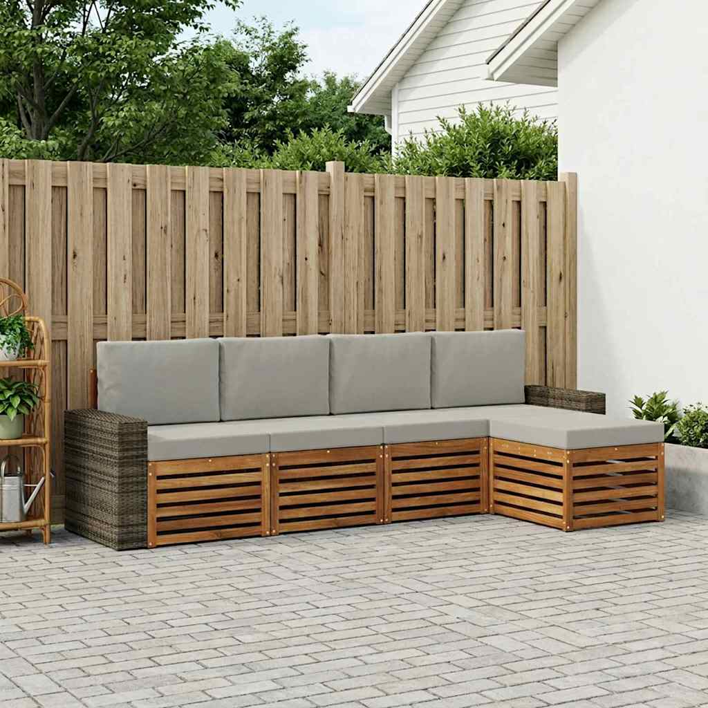 Buiten bankenset met kussen 5 pcs Naturel en lichtgrijs is nu te koop bij PeponiXL, paradijselijk wonen!
