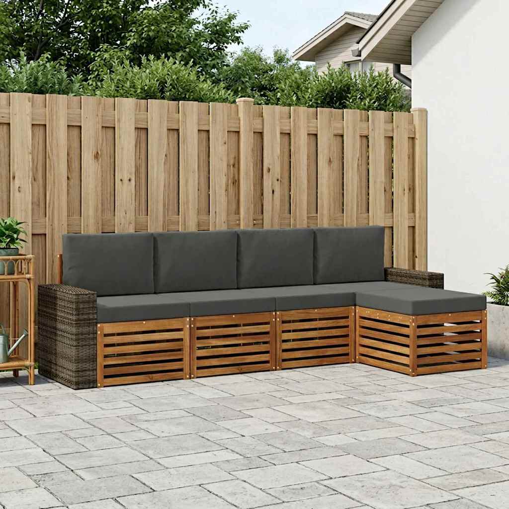Buiten bankenset met kussen 5 pcs Natuurlijk en Antraciet is nu te koop bij PeponiXL, paradijselijk wonen!
