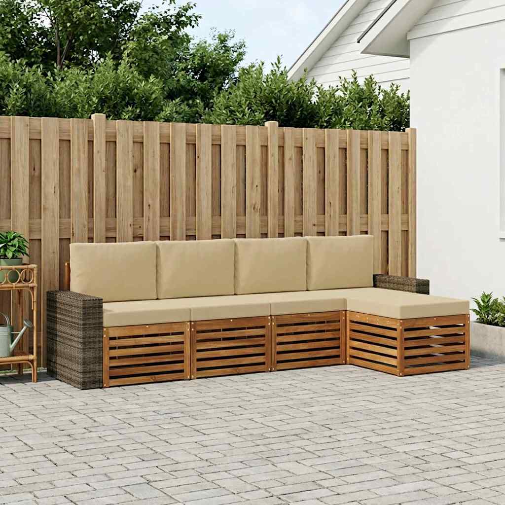 Buiten bankenset met kussen 5 pcs Natuurlijk en Beige is nu te koop bij PeponiXL, paradijselijk wonen!