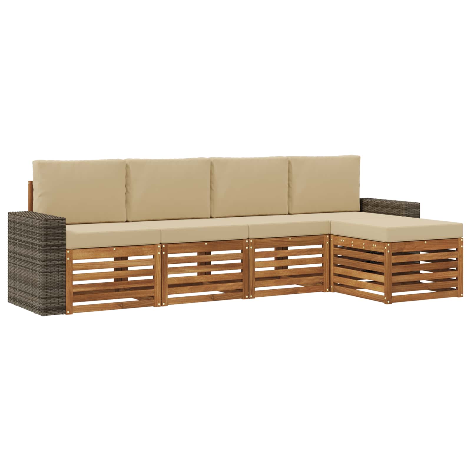 Buiten bankenset met kussen 5 pcs Natuurlijk en Beige is nu te koop bij PeponiXL, paradijselijk wonen!