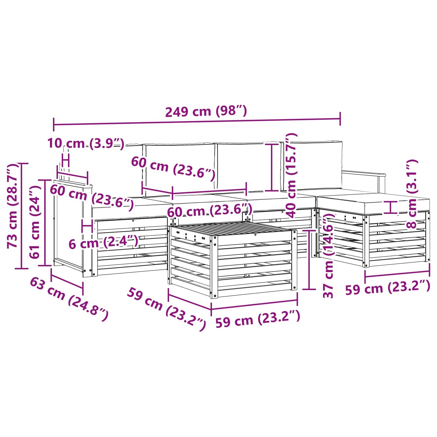 Buiten bankenset met kussen 6 pcs Natuurlijk en Crème is nu te koop bij PeponiXL, paradijselijk wonen!