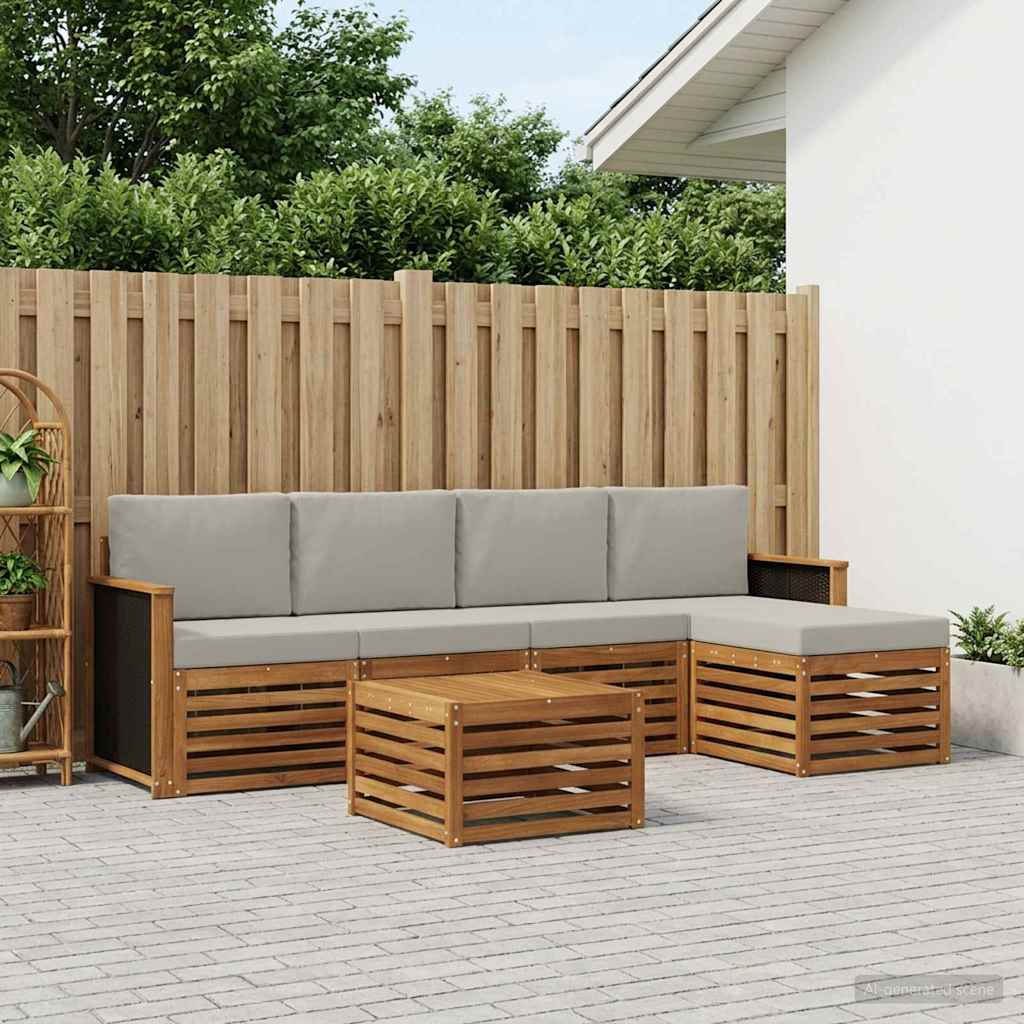 Buiten bankenset met kussen 6 pcs Naturel en lichtgrijs is nu te koop bij PeponiXL, paradijselijk wonen!