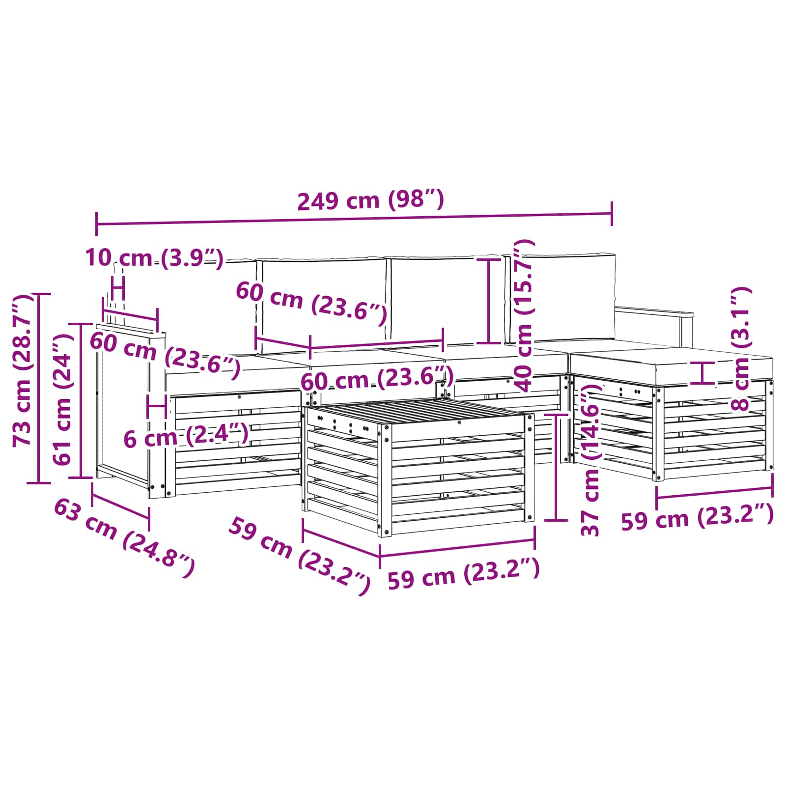 Buiten bankenset met kussen 6 pcs Naturel en lichtgrijs is nu te koop bij PeponiXL, paradijselijk wonen!
