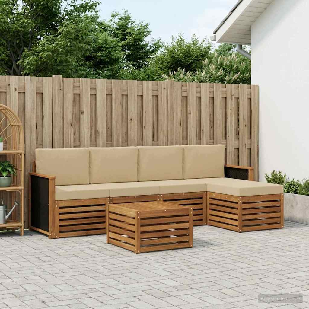 Buiten bankenset met kussen 6 pcs Natuurlijk en Beige is nu te koop bij PeponiXL, paradijselijk wonen!