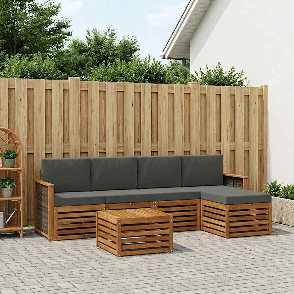 Buiten bankenset met kussen 6 pcs Natuurlijk en Antraciet is nu te koop bij PeponiXL, paradijselijk wonen!
