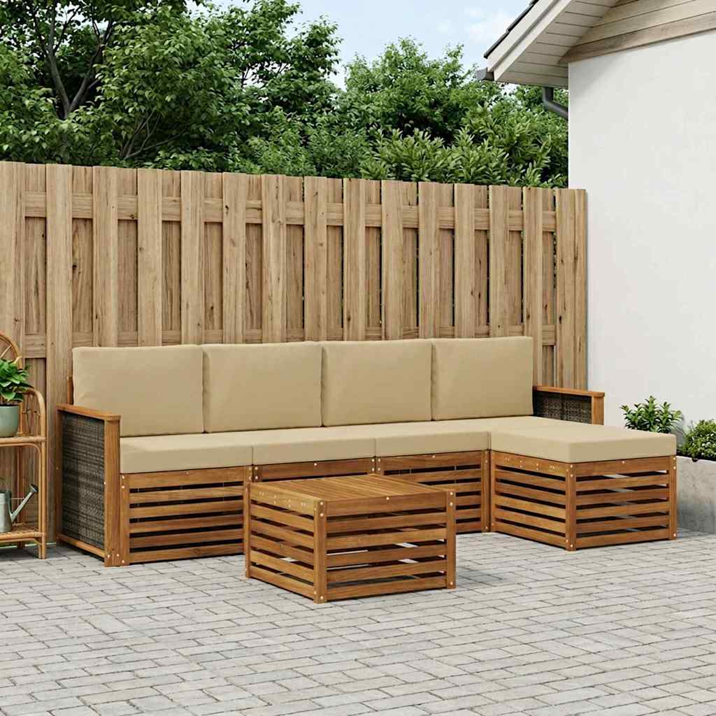 Buiten bankenset met kussen 6 pcs Natuurlijk en Beige is nu te koop bij PeponiXL, paradijselijk wonen!