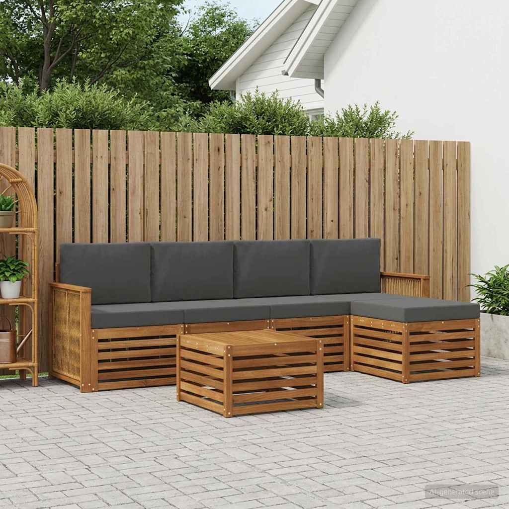 Buiten bankenset met kussen 6 pcs Natuurlijk en Antraciet is nu te koop bij PeponiXL, paradijselijk wonen!