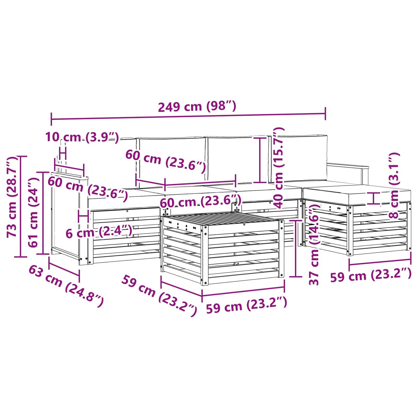 Buiten bankenset met kussen 6 pcs Natuurlijk en Beige is nu te koop bij PeponiXL, paradijselijk wonen!