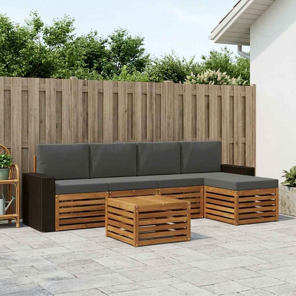 Buiten bankenset met kussen 6 pcs Natuurlijk en Antraciet is nu te koop bij PeponiXL, paradijselijk wonen!