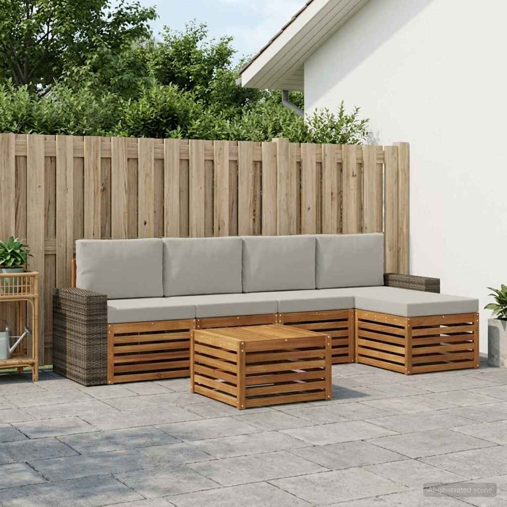 Buiten bankenset met kussen 6 pcs Naturel en lichtgrijs is nu te koop bij PeponiXL, paradijselijk wonen!