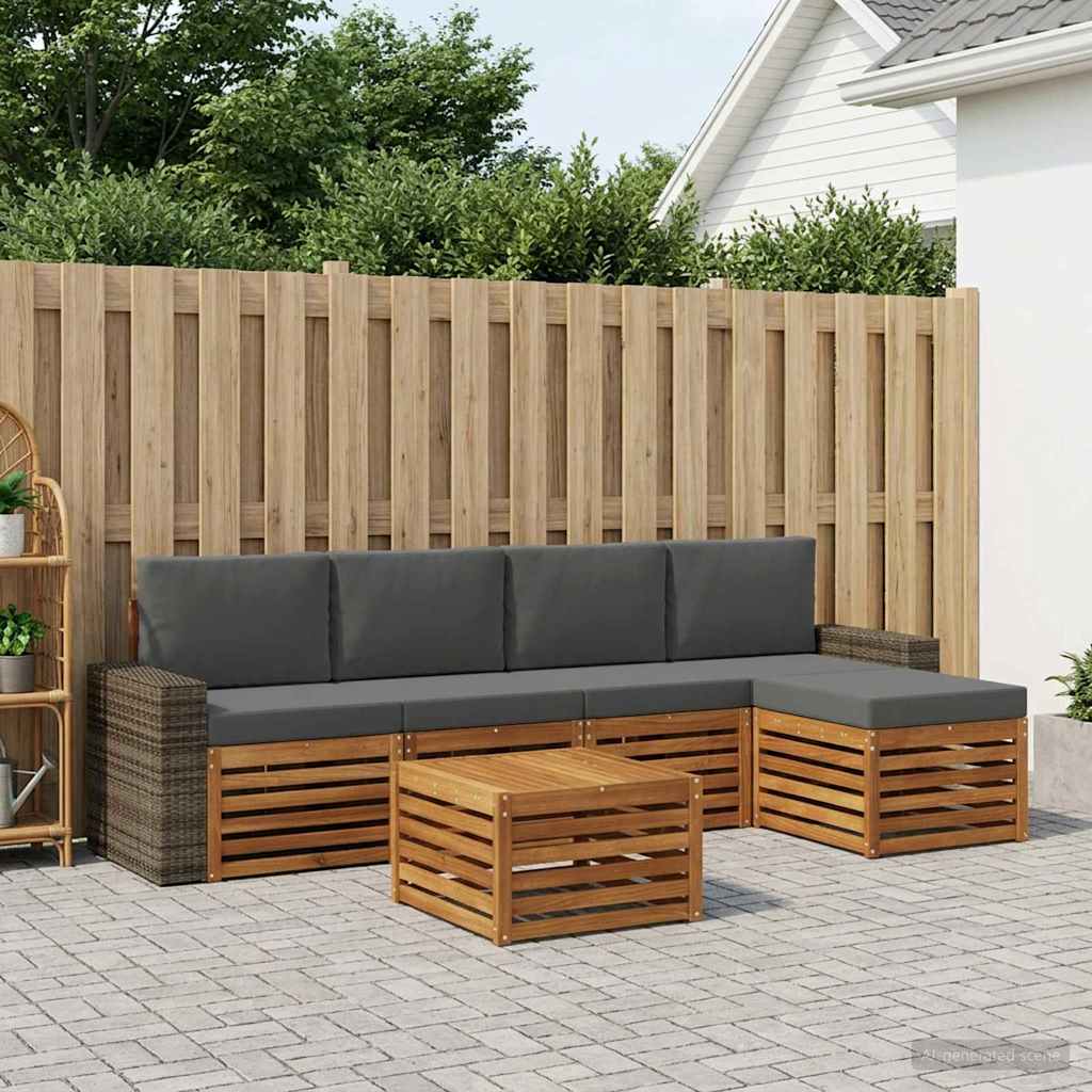 Buiten bankenset 6 pcs Natuurlijk en Antraciet is nu te koop bij PeponiXL, paradijselijk wonen!