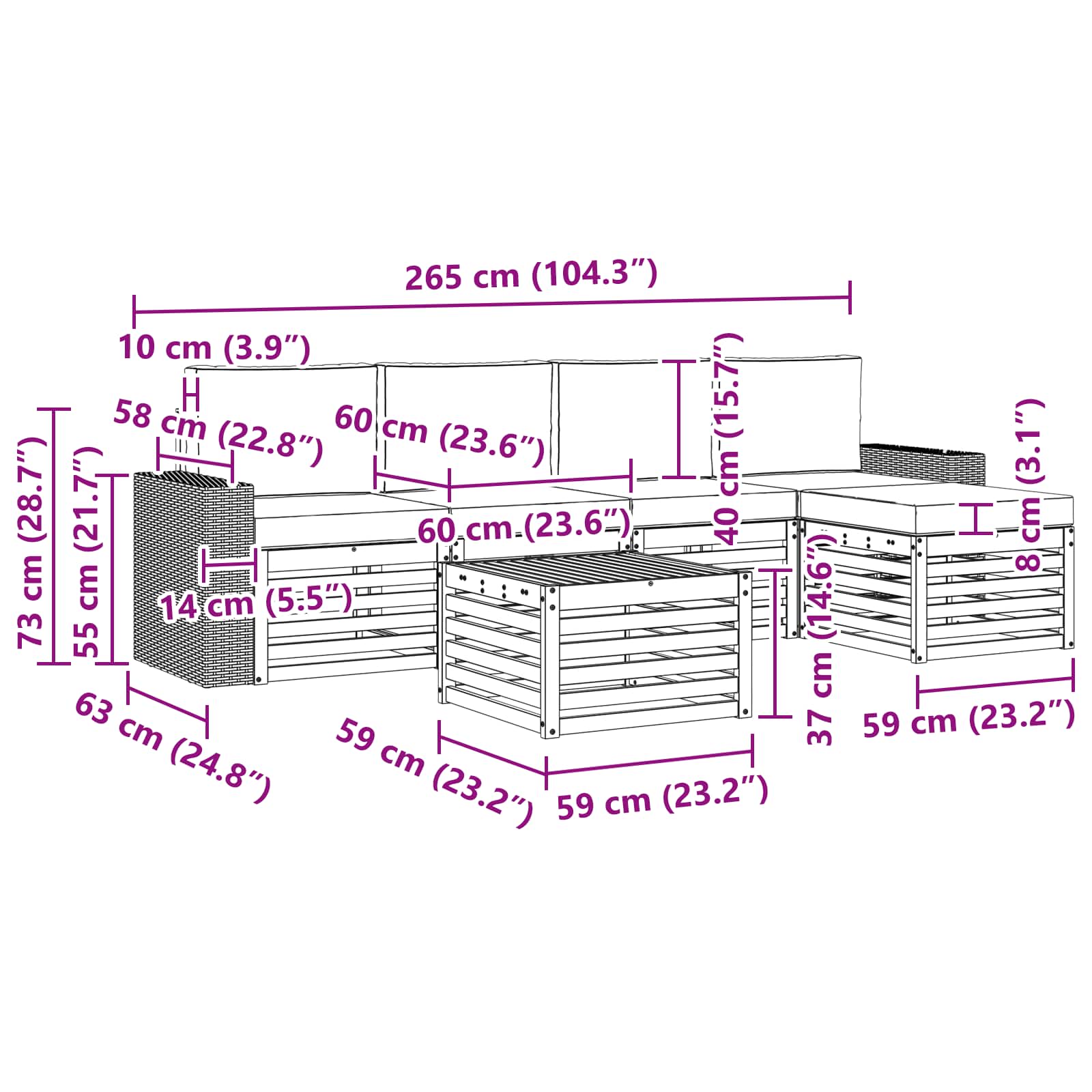 Buiten bankenset met kussen 6 pcs Natuurlijk en Beige is nu te koop bij PeponiXL, paradijselijk wonen!
