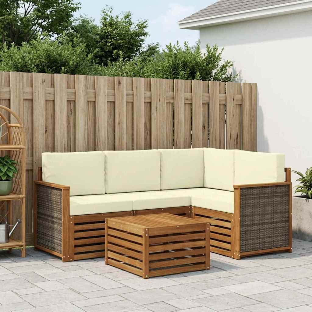 Buiten bankenset 5 pcs Natuurlijk en Crème 59 x 59 x 37 cm is nu te koop bij PeponiXL, paradijselijk wonen!