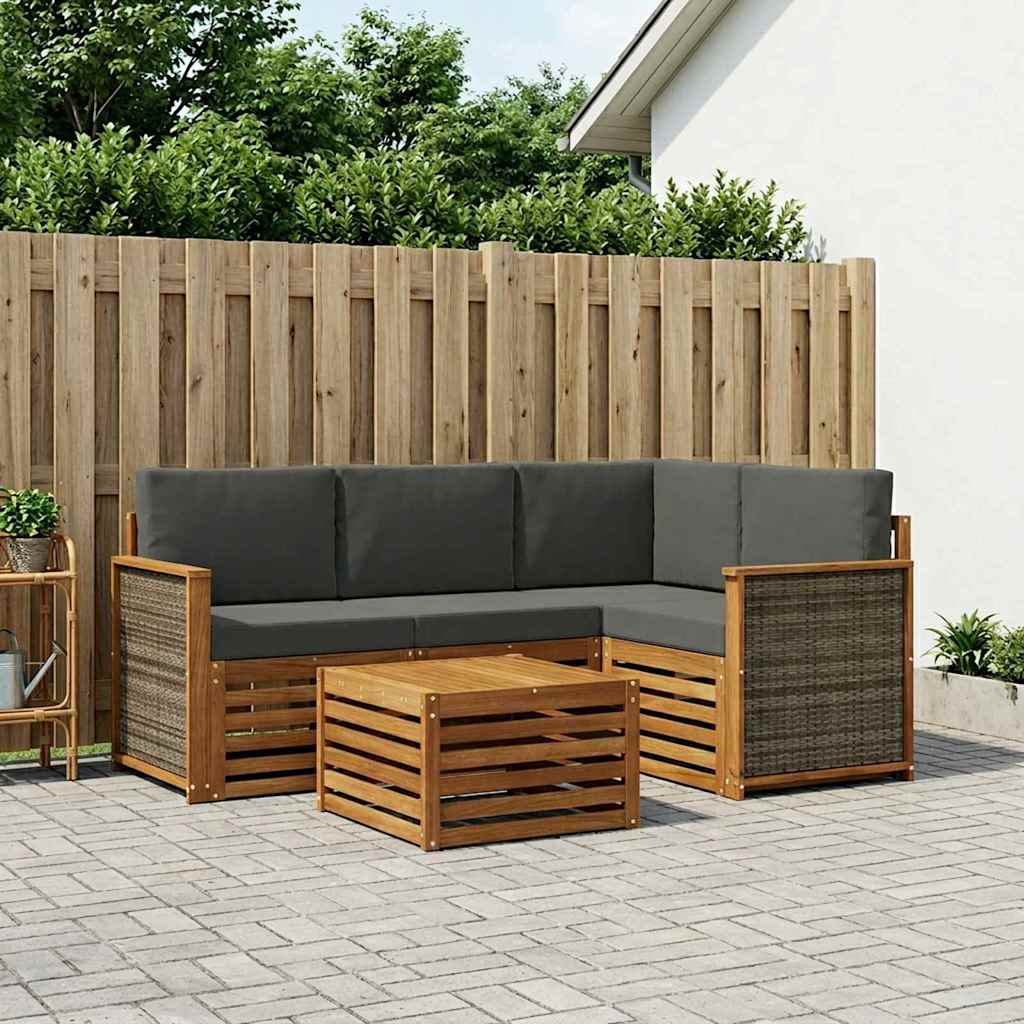 Buiten bankenset 5 pcs Natuurlijk en Antraciet 59 x 59 x 37 cm is nu te koop bij PeponiXL, paradijselijk wonen!