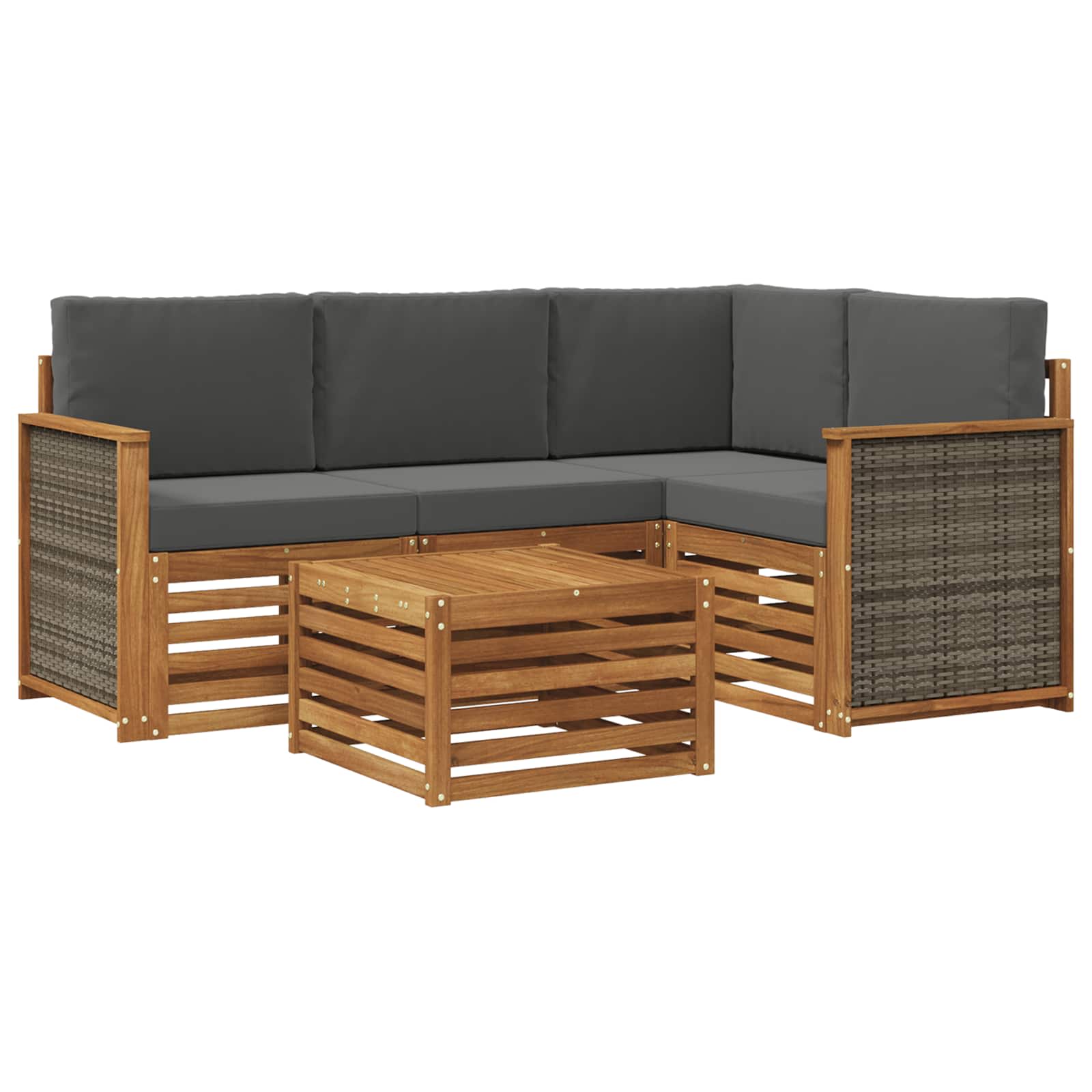 Buiten bankenset 5 pcs Natuurlijk en Antraciet 59 x 59 x 37 cm is nu te koop bij PeponiXL, paradijselijk wonen!