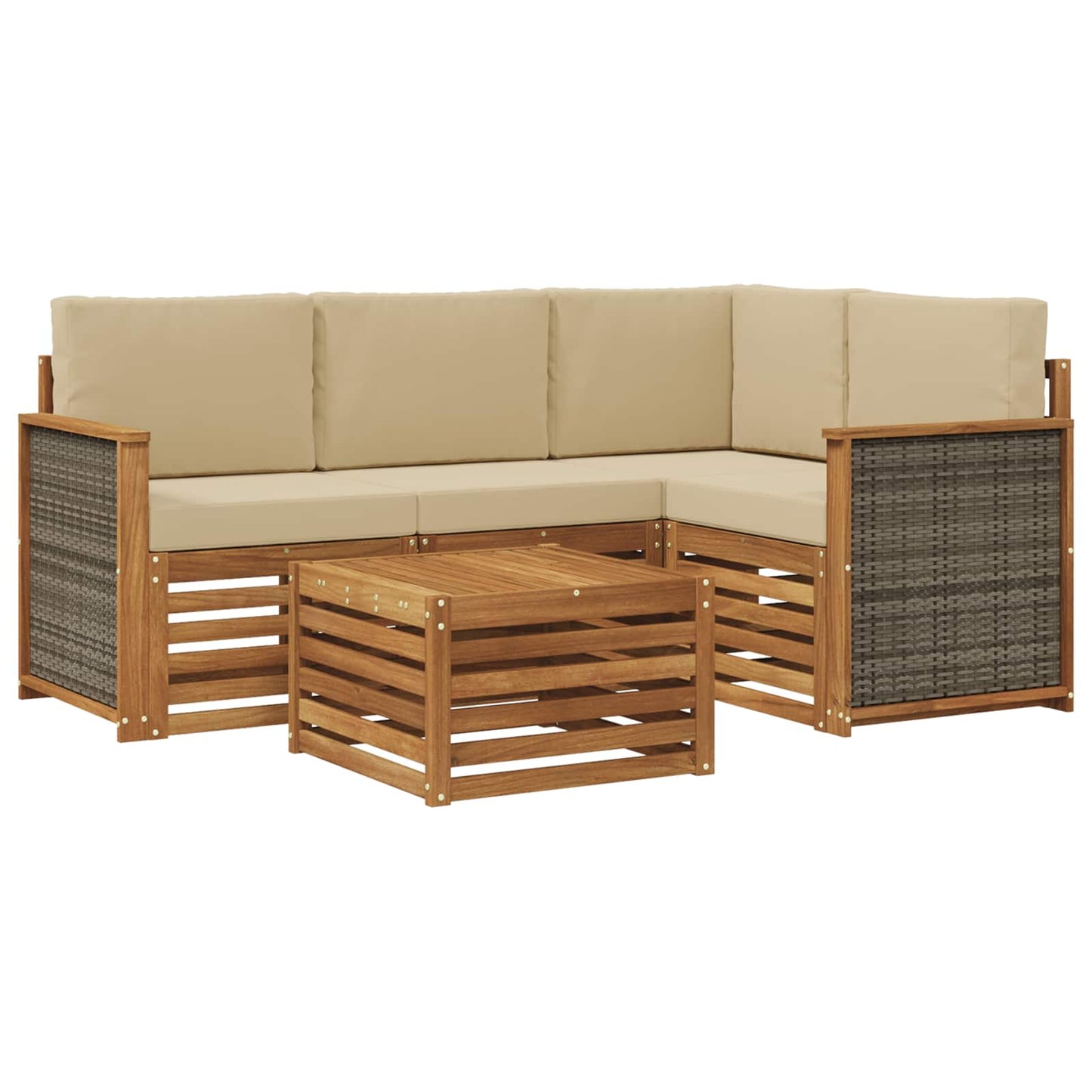 Buiten bankenset 5 pcs Natuurlijk en Beige 59 x 59 x 37 cm is nu te koop bij PeponiXL, paradijselijk wonen!