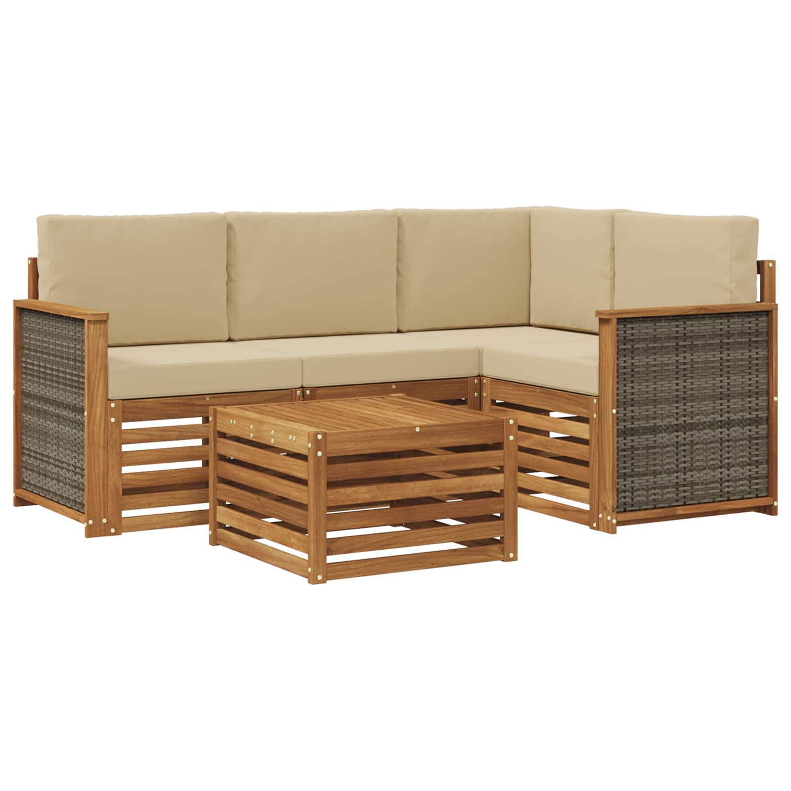 Buiten bankenset 5 pcs Natuurlijk en Beige 59 x 59 x 37 cm is nu te koop bij PeponiXL, paradijselijk wonen!