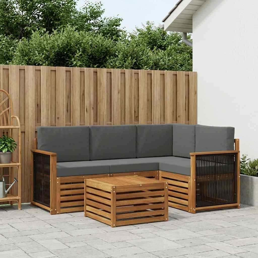 Buiten bankenset 5 pcs Natuurlijk en Antraciet 59 x 59 x 37 cm is nu te koop bij PeponiXL, paradijselijk wonen!