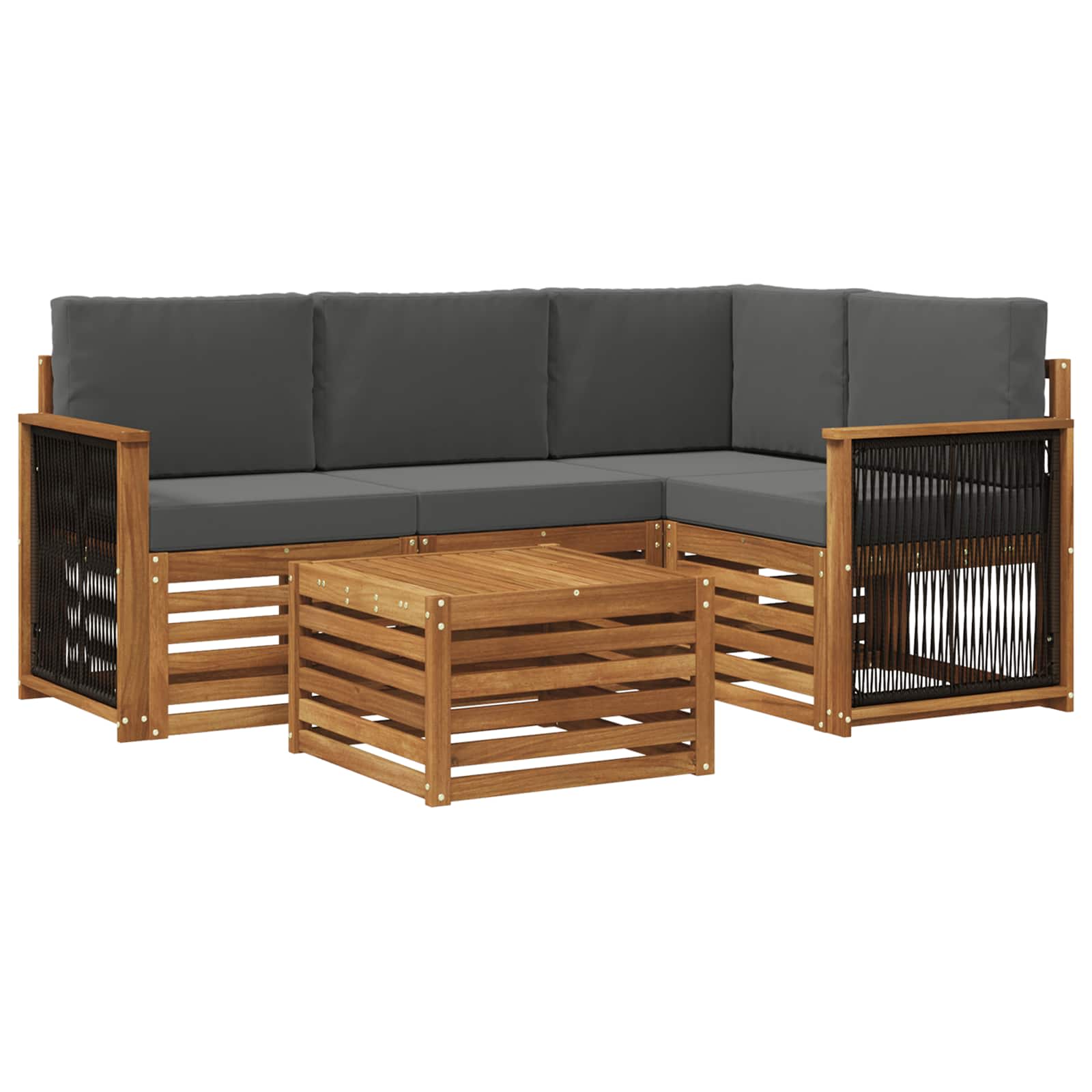Buiten bankenset 5 pcs Natuurlijk en Antraciet 59 x 59 x 37 cm is nu te koop bij PeponiXL, paradijselijk wonen!