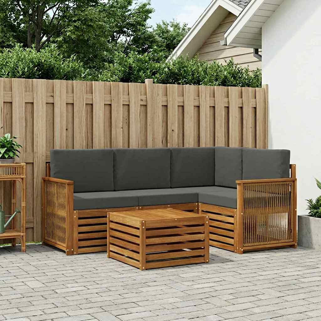 Buiten bankenset 5 pcs Natuurlijk en Antraciet 59 x 59 x 37 cm is nu te koop bij PeponiXL, paradijselijk wonen!