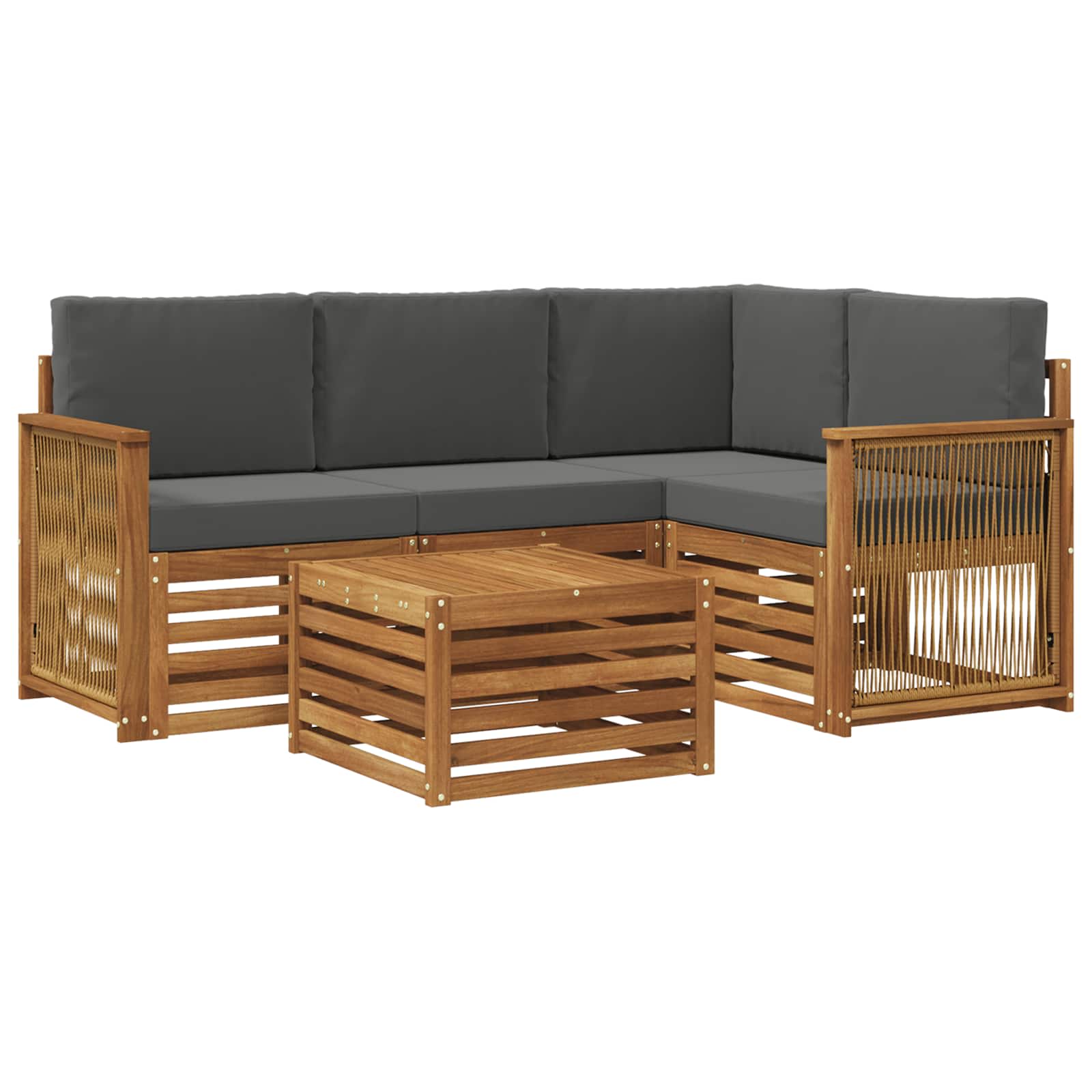 Buiten bankenset 5 pcs Natuurlijk en Antraciet 59 x 59 x 37 cm is nu te koop bij PeponiXL, paradijselijk wonen!
