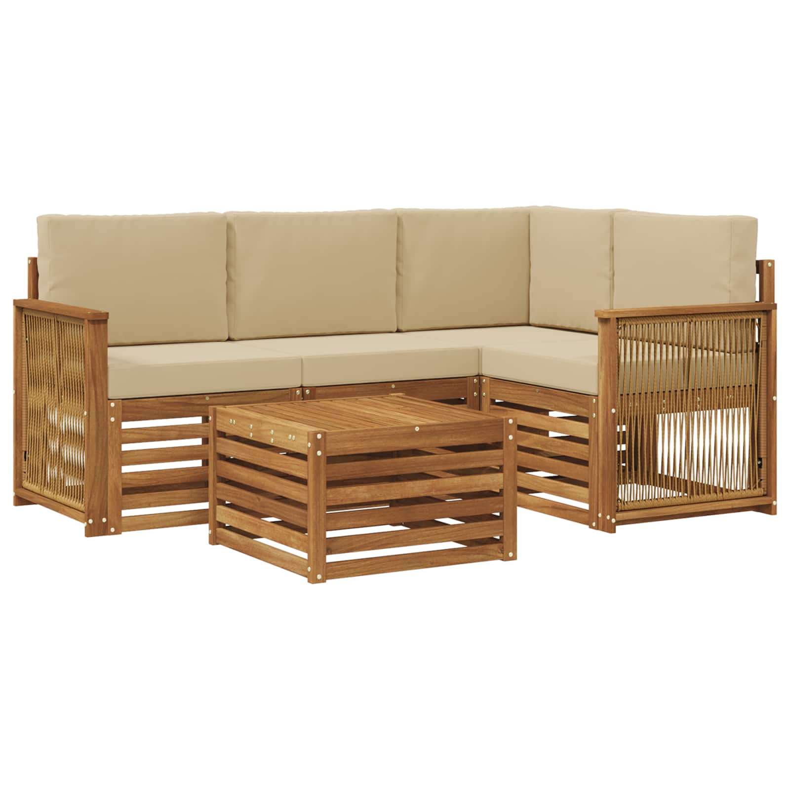 Buiten bankenset 5 pcs Natuurlijk en Beige 59 x 59 x 37 cm is nu te koop bij PeponiXL, paradijselijk wonen!