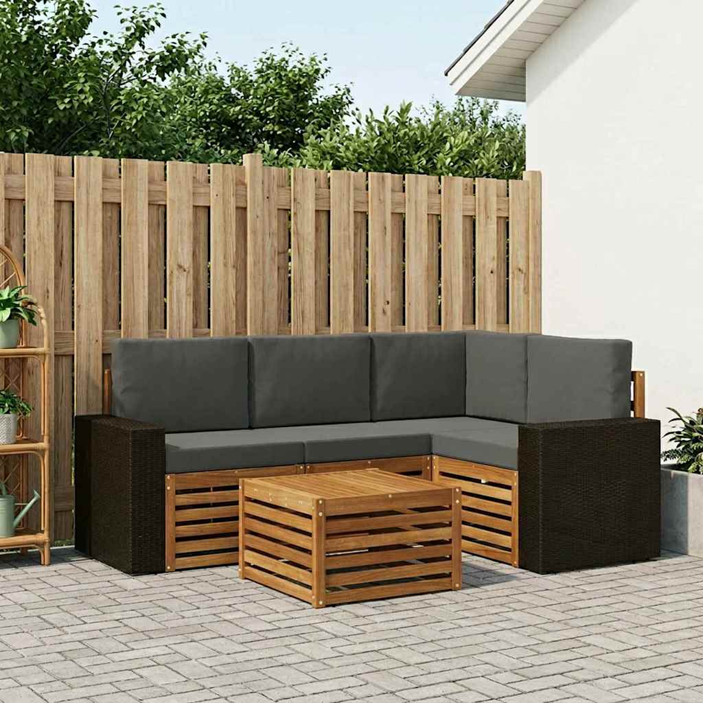 Buiten bankenset 5 pcs Natuurlijk en Antraciet 59 x 59 x 37 cm is nu te koop bij PeponiXL, paradijselijk wonen!