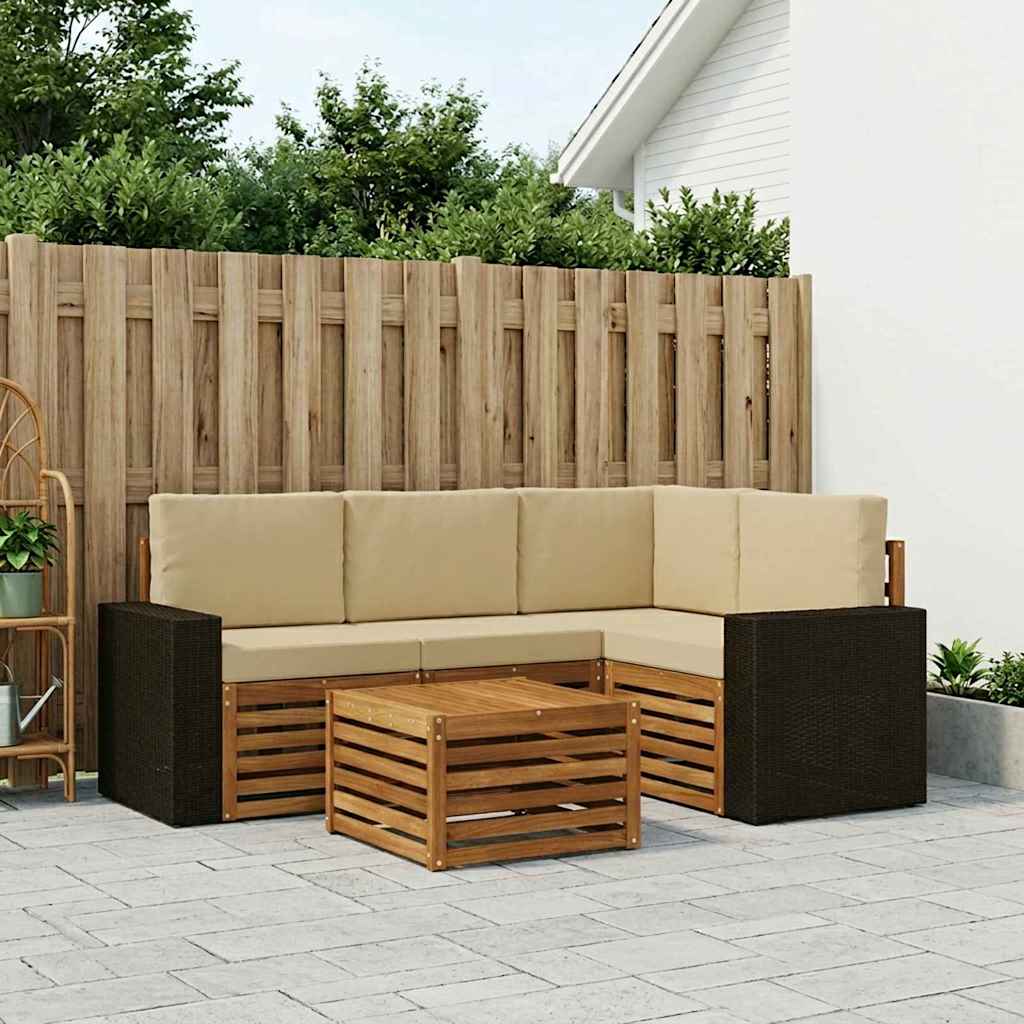Buiten bankenset 5 pcs Natuurlijk en Beige 59 x 59 x 37 cm is nu te koop bij PeponiXL, paradijselijk wonen!