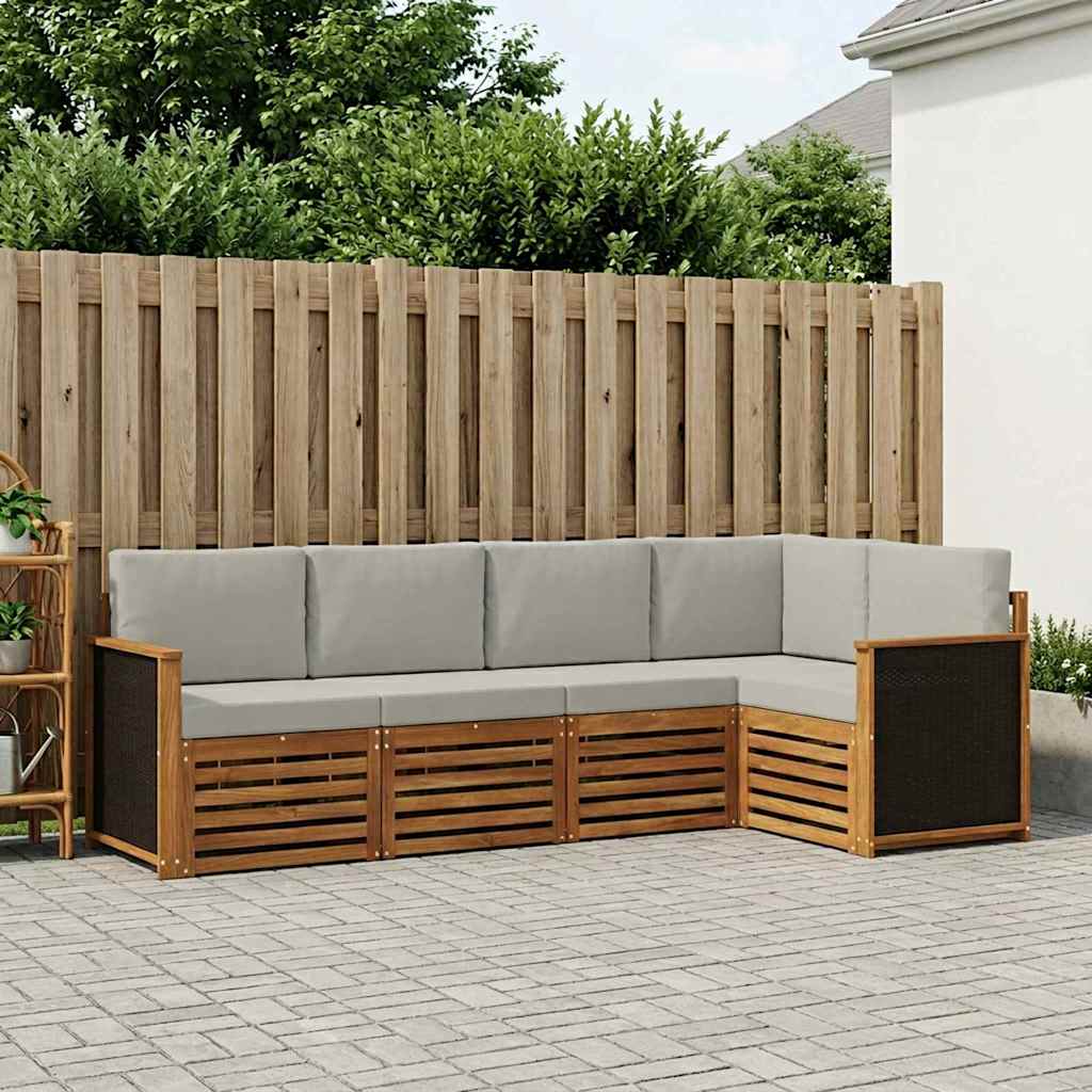 Hoekbank Set met kussen 4 pcs Naturel en lichtgrijs is nu te koop bij PeponiXL, paradijselijk wonen!