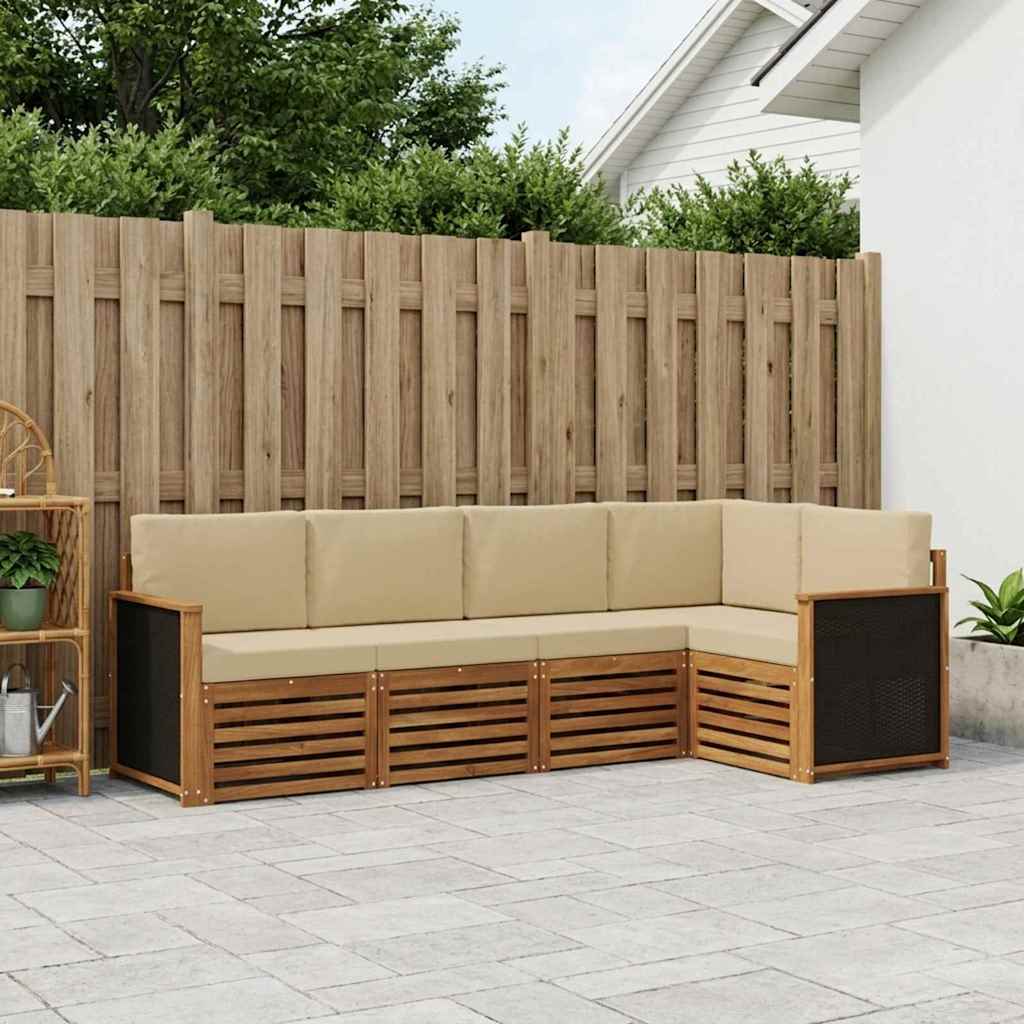 Hoekbank Set 4 pcs Naturel Massief Acaciahout en Polyester is nu te koop bij PeponiXL, paradijselijk wonen!